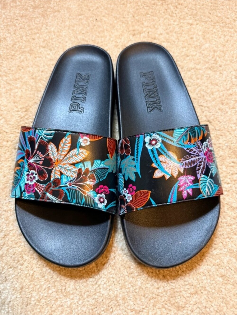 PINK VS  Black Multi Colored & Tropical Floral Logo Slides Large 9/10